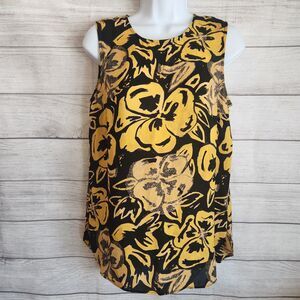 6/$30 SALE Who What Wear Floral Tank Small Black Gold Bold Chic Sleeveless Top